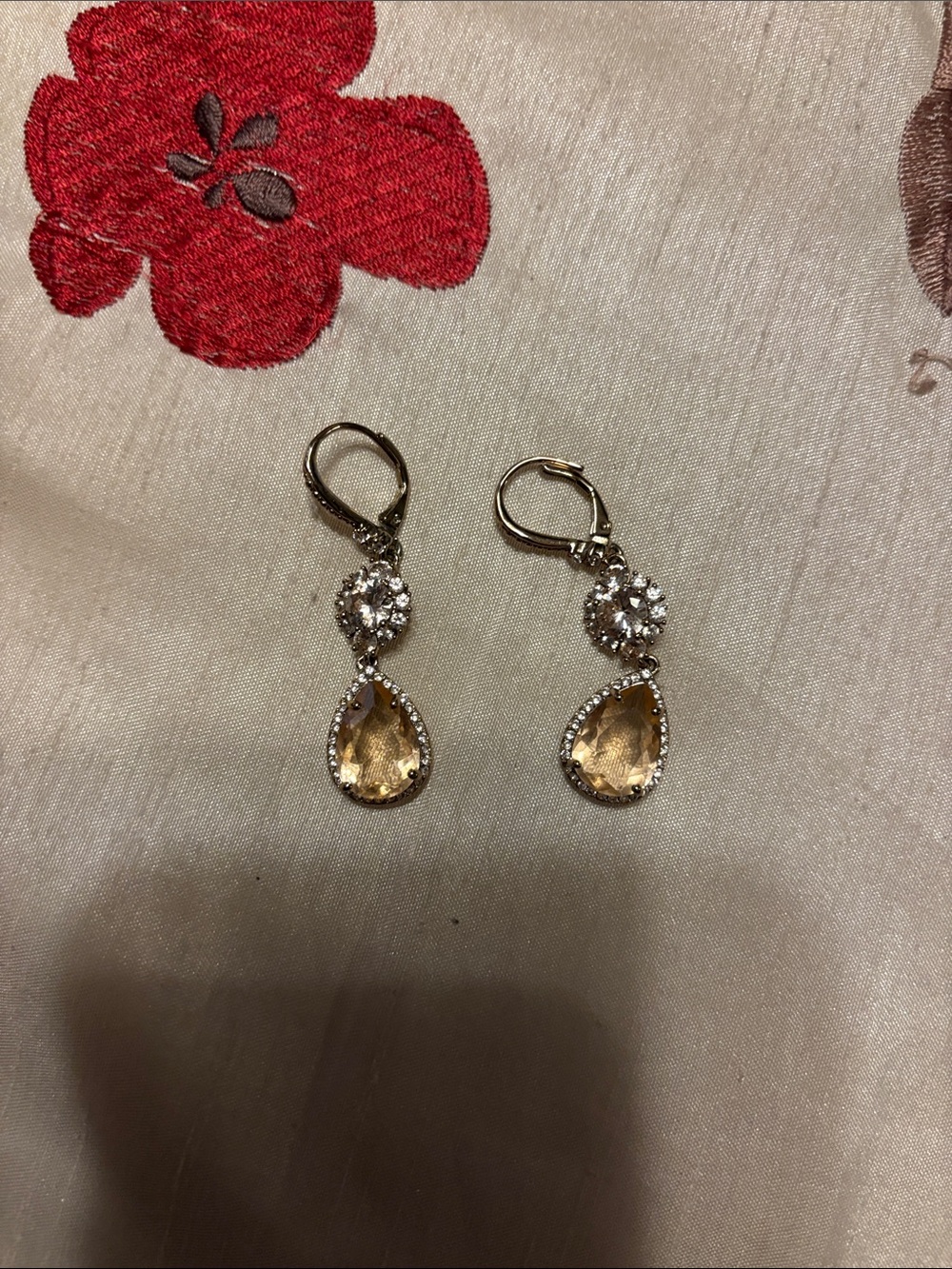 Elegant Gold-Tone Drop Earrings with Champagne Teardrop Stones